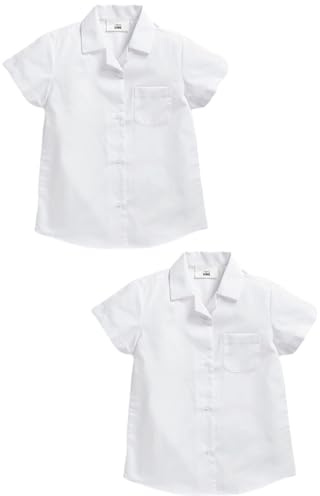 NEXT Mädchen Kurzärmelige Schulhemden Reverskragen, 2er-Pack Weiß 140