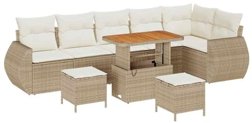 vidaXL 9-teiliges Garten-Sofa-Set mit Kissen in Beige aus Poly-Rattan und Akazie. Bequeme Möbel für die Terrasse, den Patio oder den Garten. Wetterfest und perfekt zum Entspannen.