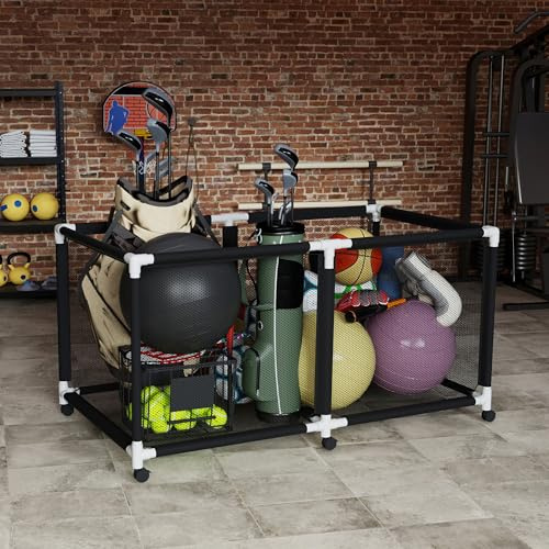UISEBRT Aufbewahrungsbehälter L Aufbewahrungsbox mit Rollen, Sportball-Aufbewahrungswagen mit Rädern, Spielzeugkiste mit Rollen für Garage Fitnessstudio