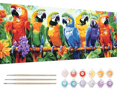 Reofrey Peinture Numero Adulte Peinture Enfants Grand Format Perroquet | Peinture par Numéros Kits XXL Animaux | Set Peinture Acrylique DIY avec Pinceaux | 30x80 cm sans Cadre