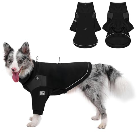 OneTigris Hundepullover, Hundemantel Fleece mit Beinschlaufe und Geschirrloch, Praktisch für die Ausscheidung, Rollkragen Strick Pullover, Recyceltes Polyester, Stretch Hundejacke, M, 12.5-20kg