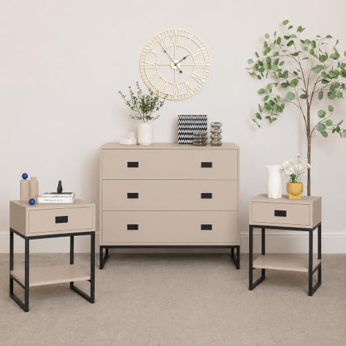 Melody Maison Large 3 Drawer Chest of Drawers and Pair of Bedside Tables - Elle Dark Beige Range