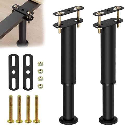 Vunanvu Lot De 2 Pieds pour Meubles en Métal, Pieds Réglables en Hauteur, 25 À 42 Cm, Pieds pour Meubles en Métal, Support pour Lit Central avec Vis pour Placard, Canapé, Table, Chaises