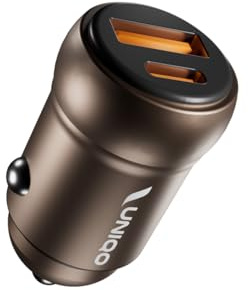 UNIQO Car Charger 30W, Carica Batteria Auto Mini USB-C USB-A, Presa 12V