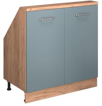 Vicco Küchenschrank für Dachschrägen R-Line, Blau-Grau/Goldkraft Eiche, 80 cm mit 2 Türen