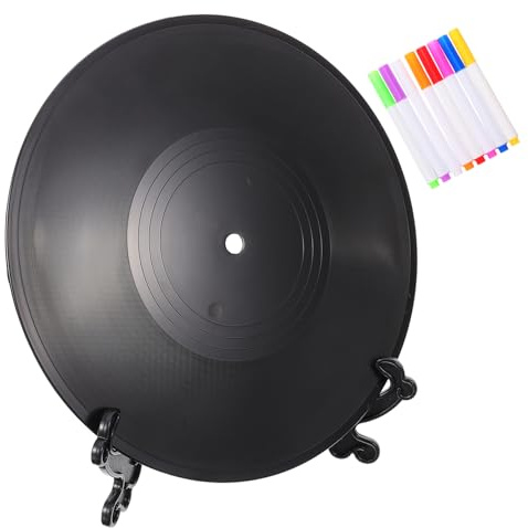 VICASKY Disque Vinyle Décoratif 12 Pouces Faux Vinyle PVC 8 Feutres Colorés Support Stable Décoration Table Fête Musique Rétro Vintage