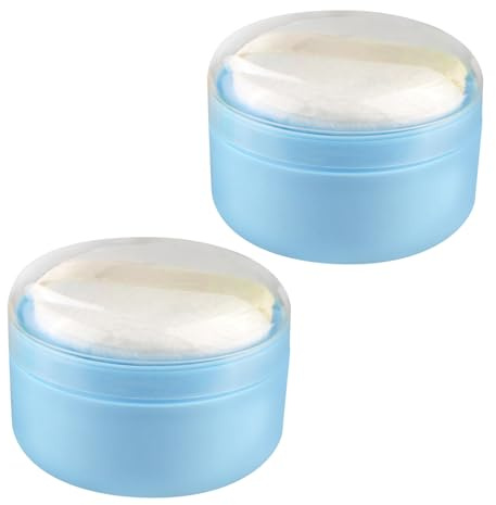 Puderquaste für Babypuder mit Sieb, Blau, Kunststoff | Gleichmäßige Anwendung, Weniger Lose Partikel, Sanft zur Haut, für Zuhause und Unterwegs, 2 Stück