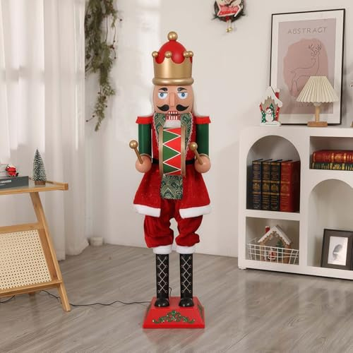 GAOCUNBING 160cm Casse-Noisette Géant en Bois, avec lumières et Musique, Bras oscillant Automatique pour Jardin, pelouse ou Porche Pendant Les fêtes de Noël A2