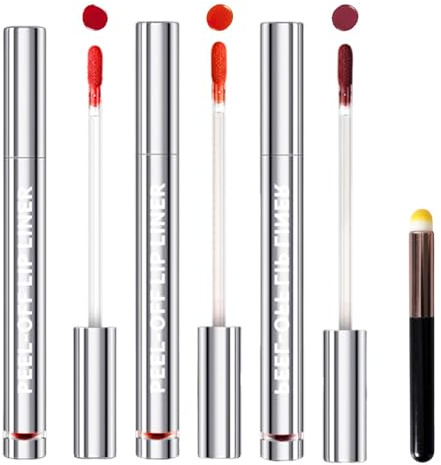 3 Piezas Peel Off Lip Liner Stain,Mujeres Tinte Labios Despegable,3 Colores Lip Stain Peel Off Con Pincel de Labios para Uso Diario,Fiestas Mate,Larga Duración