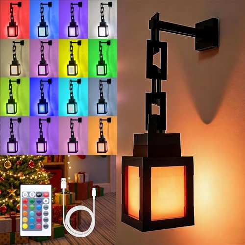 Pixelated Lantern Night Light - 16 Colors LED Light Touch & Remote Control - USB Rechargeable LED Mood 3D Lamp - Wall Mountable Lights Home Bedroom Gaming Room Decor Christmas Birthday Gift for Boys