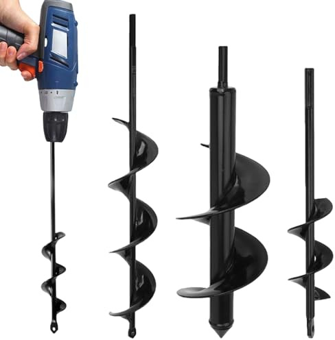 4 trivelle, 4 pezzi, 4 x 42 cm/8 x 30 cm/4 x 22 cm, trivella da giardino con guanti da giardino per avvitatore a batteria, trapano, avvitatore a batteria, per carichi pesanti, fioriere a lumache