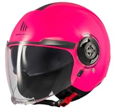 MT Helmets Viale SV S – Casco Moto Jet Urbano con Visor Solar Retráctil, Interior Lavable, Pantalla Larga y Calota HIRP | Homologado ECE 22.06 & Dot Rosa Fluor Talla L