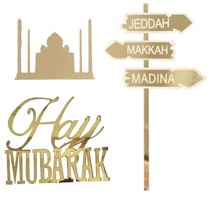 Festival Cake Topper, stabile Display-Unterstützung, 3 Stück, Umrah Mubârak Cupcake Topper, Acryl Elegante Buchstaben mit Flaggen, einfach zu bedienen, für Dults, Liebhaber, Freunde, Frauen