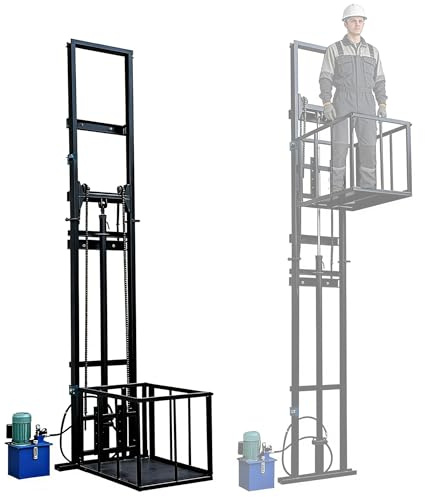 Plataforma elevadora hidráulica eléctrica 1t/2200lb, altura 2–10m, de pared con barandillas, montacargas para hogar, almacén, fábrica(Black,9.8FT/3M Height)