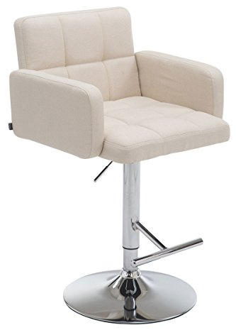 CLP Barhocker Los Angeles Stoff | Höhenverstellbarer Barstuhl Mit Drehbarem Sitz | Bistrohocker Mit Metallgestell Und Fußstütze | Farbe Creme Gestell Farbe Chrom