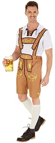 TecTake dressforfun Men’s Bavarian Costume | Smart lederhosen-style shorts | Traditional embroidery | Comfortable stretch jersey top in white (XL | no. 301088)