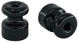 Isolator aus Porzellan, Aufputz Kabelhalter für verseiltes Textilkabel Stoffkabel, Schwarz - Made in Italy. 6 Stuck