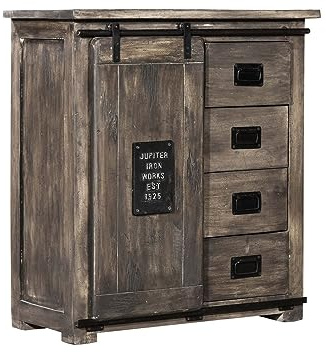 MASSIVMOEBEL24.DE Kommode Mango grau lackiert Railway #203 | 90x45x100 (BxTxH) 55 kg Industrial montiert vollmassiv