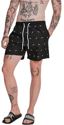 Urban Classics Herren Badehose Embroidery Swim Shorts, Badeshorts mit Miniatur-Stickereien, schnelltrocknend, Shark/Black/White, 5XL