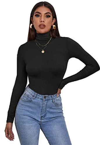 Zaif & Hari® Women's Polo Roll Neck Long Sleeve Turtle Neck Jumper - Ladies Plain Mockneck Casual Top (Black, 12-14)