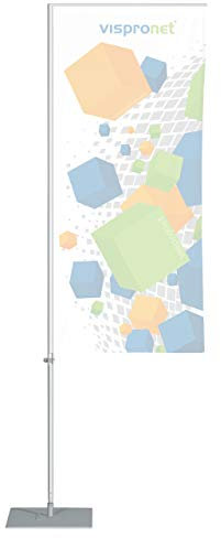 Vispronet Mobile Alu Fahnenstange mit Ausleger Indoor - versch. Bodenelemente & Größen - für Fahnen,Flaggen (M: Höhe 3,50 m, Bodenplatte 40 x 40 cm)