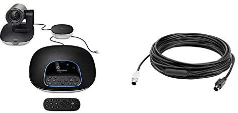Logitech GROUP videoconferencing system for medium to large meeting rooms & 10 m Group Extender Cable - Black