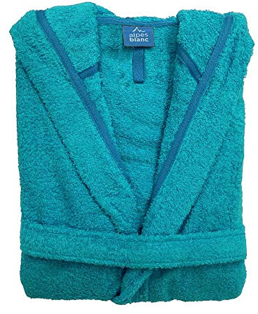 Alpes Blanc - Peignoir de Bain Capuche Hommes et Femmes - 100% Coton 450g/m² - Séchage Rapide, Absorbant et Toucher Doux - Bleu Canard - Taille S