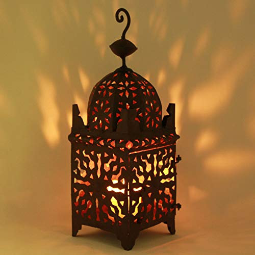 Casa Moro Orientalische Laterne marokkanisches Windlicht Firyal H 38 x D14 cm aus Eisen in edelrost braun | Kunsthandwerk aus Marokko | Prachtvolle Eisenlaterne wie aus 1001 Nacht | L1645