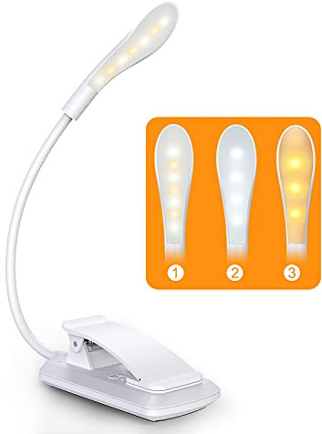 Lampe de Lecture, 7 LED Liseuse Lampe Clip Rechargeable, 360° Cou Flexible, 3 Température de Couleur & 3 Niveaux de Luminosité, Interrupteur Tactile, Mini Veilleuse pour Nuit, eReaders, Voyage