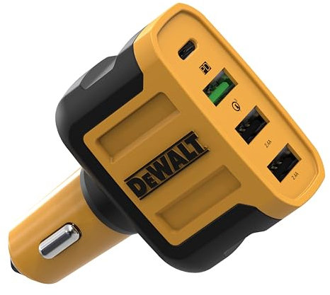DEWALT Heavy Duty 4 Port USB C Car Charger Multiport, Fast 60W USB Cigarette Lighter Adapter, PD Type C Multi Car Phone Charger, Cell Phone Automobile Chargers Compatible w/iPhone 16/15, Samsung