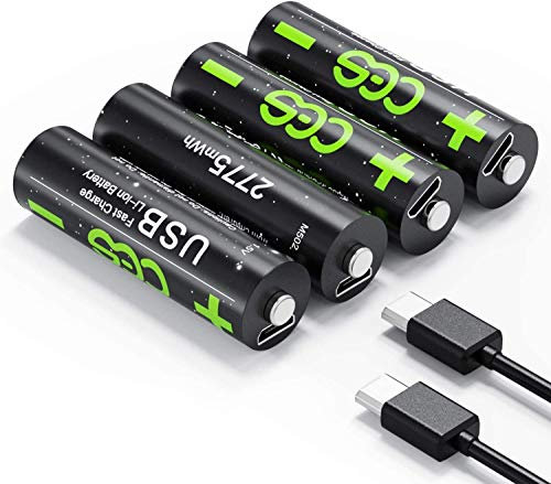 Ovegna M502 : Piles AA légères, en Lithium-ION (Non NiMH, Non alcalines), 2775 mWh,750 mAh, Rechargeables par entrée USB, en 90 Minutes, 1000 Fois, indicateur de Charge, pour Vos Besoins Quotidiens