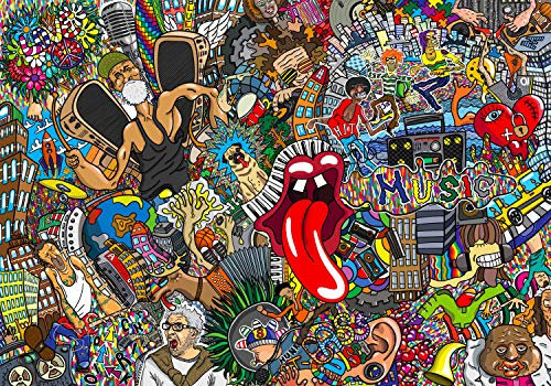 wandmotiv24 Photo murale Bouche de street art avec langue S 200 x 140cm - 4 pièces photo, papier peint non tissé Art coloré de graffiti M5934