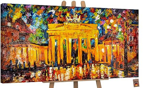 YS-Art XXL Abstrakt Acryl Gemälde auf Leinwand Brandenburger Tor handgemalt Wandbilder Wohnzimmer modernes Design Bilder Berlin echtes Kunstwerk 120x60 cm
