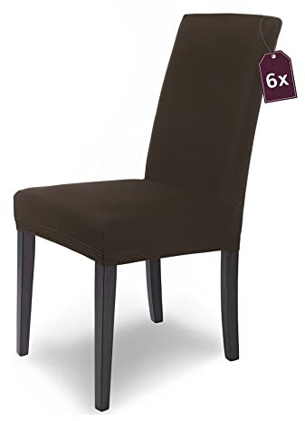Scheffler Home Premium Stuhlhusse Mia Braun 6er Set Stretch Husse für Schwingstühle Waschbarer Microfaser Bezug mit blickdichter Struktur als stilvoller Stuhlüberzug – Öko-Tex Zertifiziert