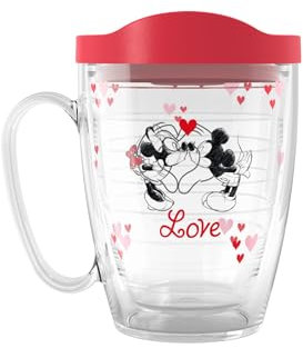 Tervis Disney - Mickey & Minnie Valentines Made in USA Double Walled Insulated Tumbler Travel Cup Keeps Drinks Cold & Hot, 16oz Mug with Handle, Classic