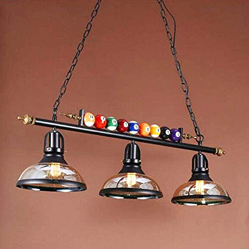 FUMIMID Lustre Billard E27 Luminaire Suspendu 3 Lumières Abat-Jour En Verre Plafonnier En Métal Industriel Lampe À Suspension En Fer Noir Salon Corridor Club Chambre Cuisine Billard Hall Éclairage