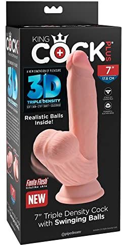 King Cock 7 Triple Density Cock With Swinging Balls, Light, 7 Zoll | Fanta Flesh Material mit weicher Hülle und festem Kern. Bewegliche Hoden. Kompatibel mit Strap-On-Harness.