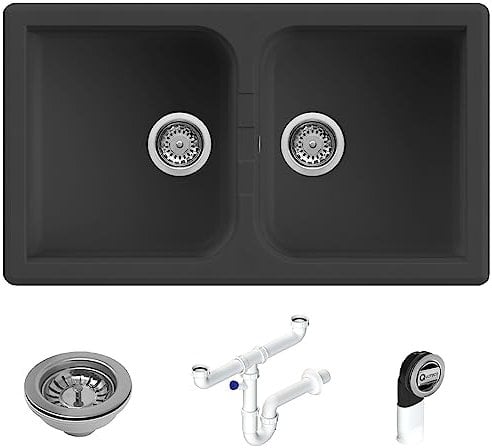 Quareco Prime 862 Lavello da Incasso Granito Nero 86x50 2 Vasche QLP862NE
