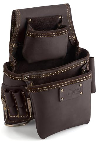 OX TOOLS Pro Oil-Tanned Leather Left-Handed Fastener Bag | 3 Pouches, 6 Tool Pockets & Reinforced Belt Loop