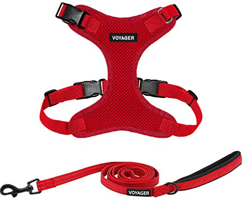 Voyager Step-In Lock Hundegeschirr mit reflektierender Hundeleine, Kombi-Set mit Neopren-Griff, 1,5 m, unterstützt kleine, mittelgroße und große Rassen, Welpen/Katzen, von Best Pet Supplies – Rot,