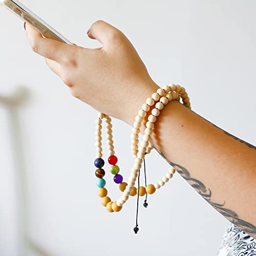 Holzperlen Silikonperlen Naturstein Universal Handykette Handy-Umhängeband Handgelenk Handy Lanyard Handyanhänger Handy-Handschlaufe Umhängen Perlen Kette Telefonkette für Allen Handyhüllen,Khaki