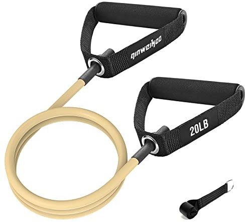 Resistance Exercise Band with Handles Workout Bands for Physical Therapy,Strength Training,Muscle Toning, Yoga, Pilates, with Door Anchor & Storage Bag. (Khaki)