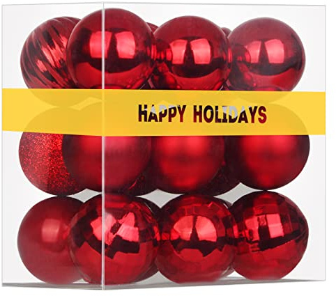 Lot de 18 petites boules de Noël incassables à suspendre pour anniversaire, Halloween, vacances, mariage - Rose rouge - 4,1 cm