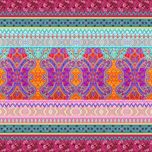 Loussiesd Boho Mandala Stoff,Meterware,böhmischer gestreifter europäischer Blumen Polsterstoff für Stühle,geometrischer Retro Dekostoff für Polster und Heimwerkerprojekte,92x160cm,Rosa