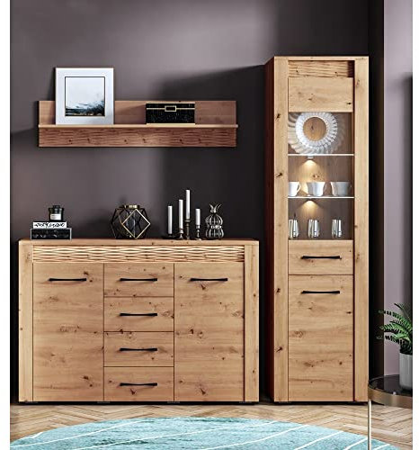 Lomadox Sideboard Vitrinen Set in Artisan Eiche Nb., B/H/T: 213/200/40 cm