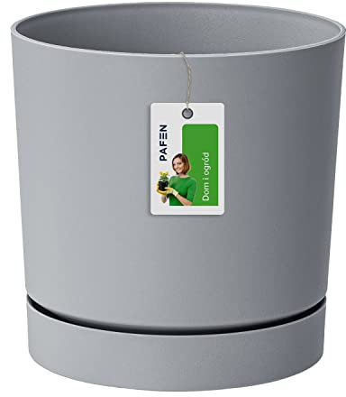 Cache-Pot Fleuri - 23,2 x Ø 24 cm - Pot de Fleur avec Soucoupe Rond Tubo P 8l, Gris Clair, DPOP240