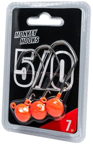 Monkey Lures Hook - 3 Jigköpfe, Größe/Gewicht/Farbe:Gr. 5/0 / 7g / Orange