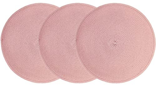 Juego de 3 Salvamanteles Individual Redondo 35cmØ de Polipropileno + Poliéster para Mesa de Comedor - Manteles Individuales Color Rosa