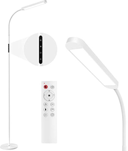MediAcous LED Stehlampe, 12W Stehlampe Dimmbar mit Einstellbarer 2700K-5700K Farbtemperatur & 5 Helligkeitsstufen, LED Floor Lamp mit Fernbedienung, 1H Timer und Speicherfunktion