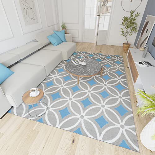 Mazovia Teppich Wohnzimmer 130x190cm Anthrazit Blau Geometrisch Weich Grau | Teppich für Schlafzimmer Büro Esszimmer Pflegeleicht Fußbodenheizungsgeeignet Reinigungsmittelbeständig Kurzflor Synthetisch
